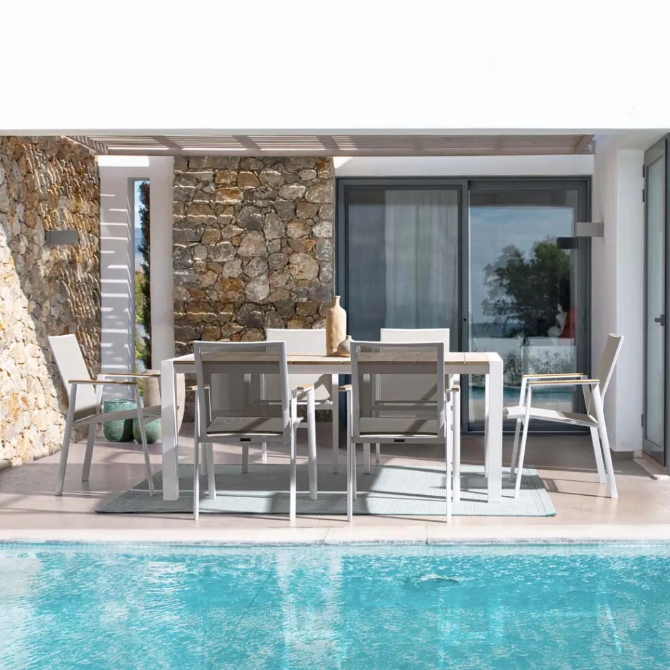 Garden Table 180x90 cm with Aluminium Base and Teak Top - Mean Viadurini