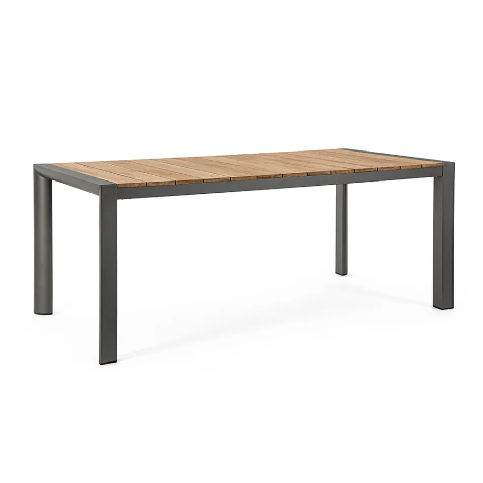 Garden Table 180x90 cm with Aluminium Base and Teak Top - Mean Viadurini