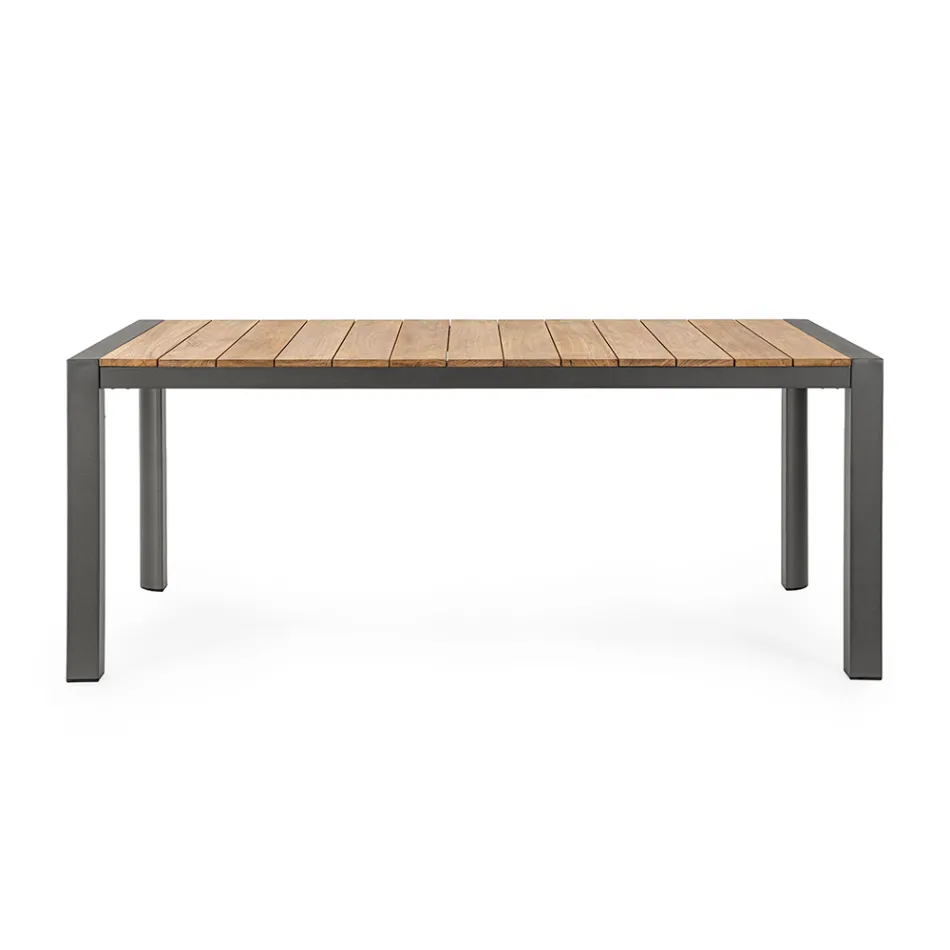 Garden Table 180x90 cm with Aluminium Base and Teak Top - Mean Viadurini
