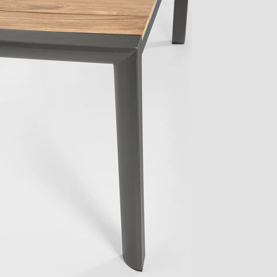 Garden Table 180x90 cm with Aluminium Base and Teak Top - Mean Viadurini