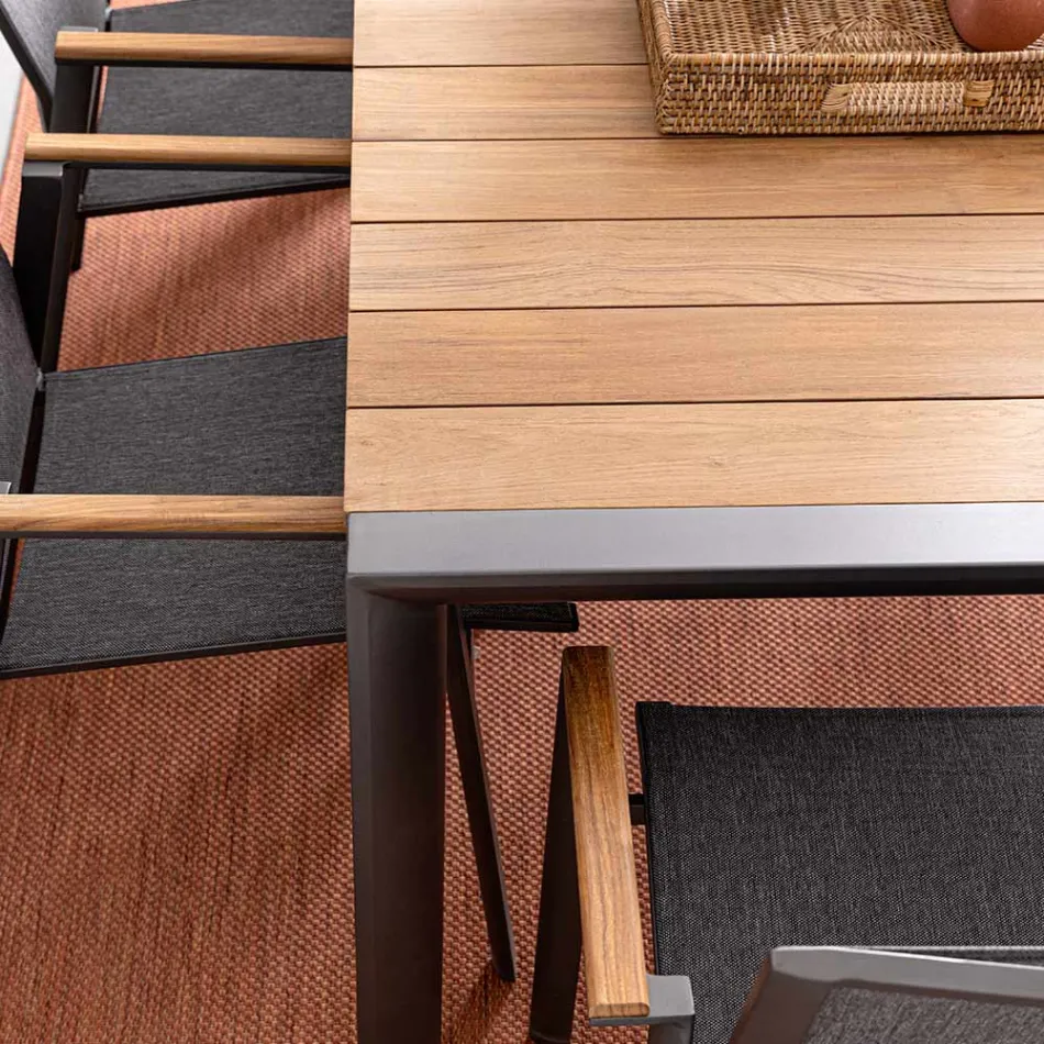 Garden Table 180x90 cm with Aluminium Base and Teak Top - Mean Viadurini