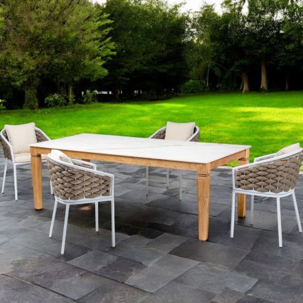 Garden Table with 4 Chairs in Aluminium and Weaving - Artes Viadurini