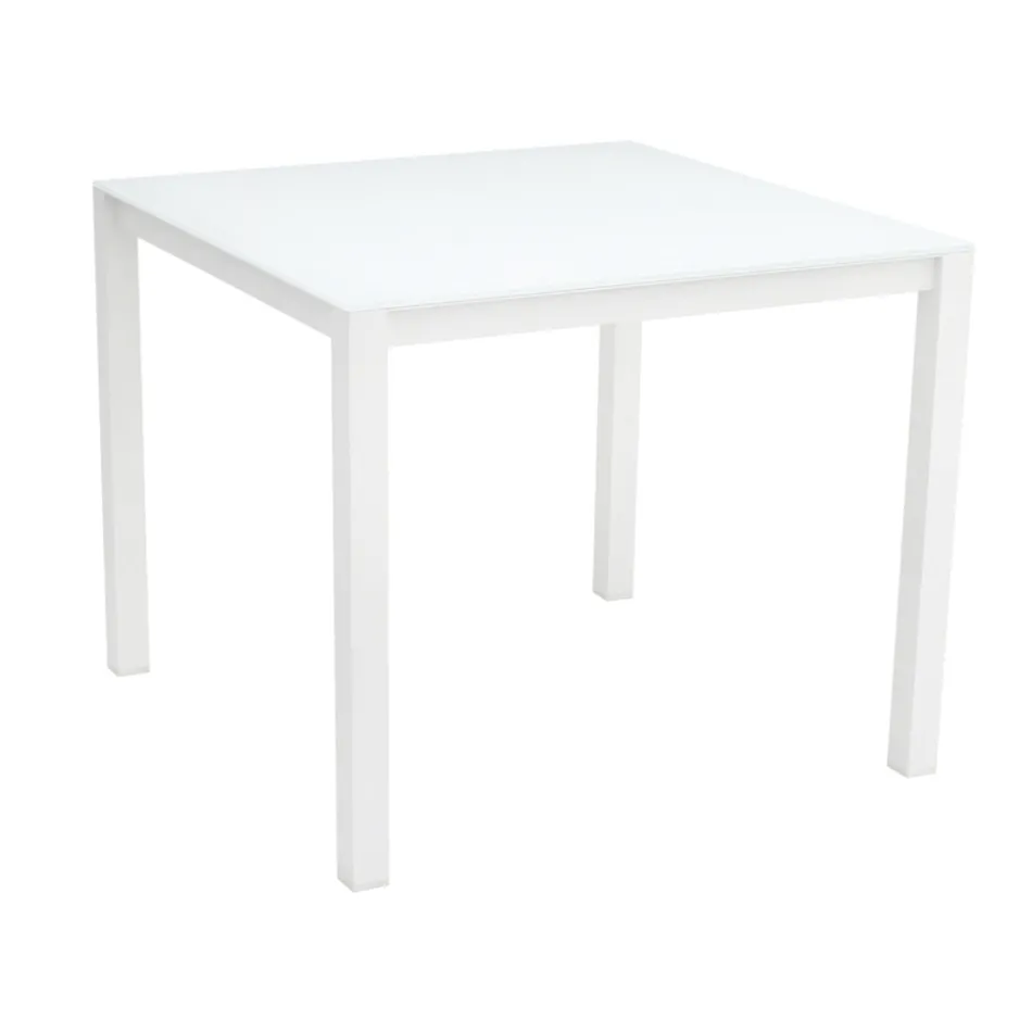 Garden Table with Painted Aluminium Structure and Glass Top - Salim Viadurini