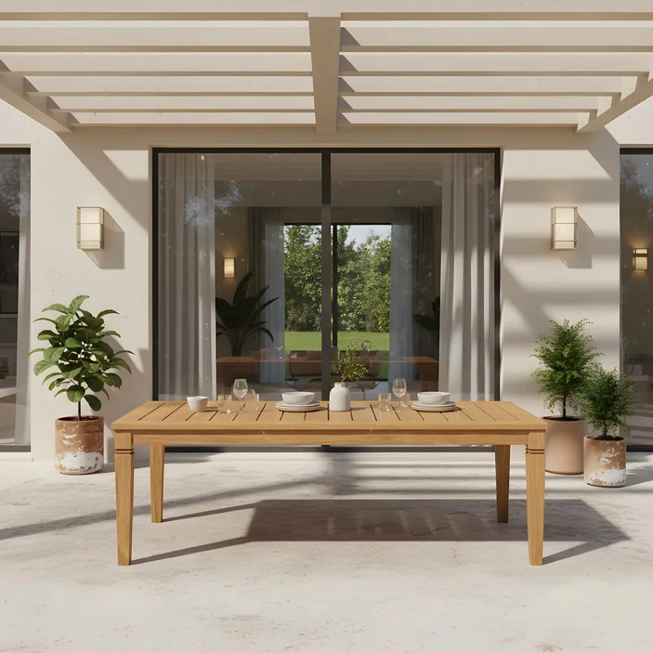Garden Table with Brushed Natural Teak Structure - Artes Viadurini