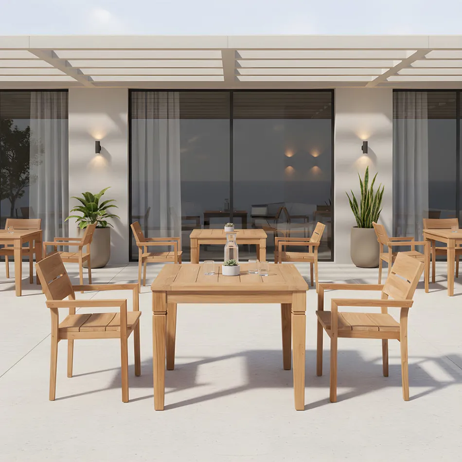 Garden Table with Brushed Natural Teak Structure - Artes Viadurini