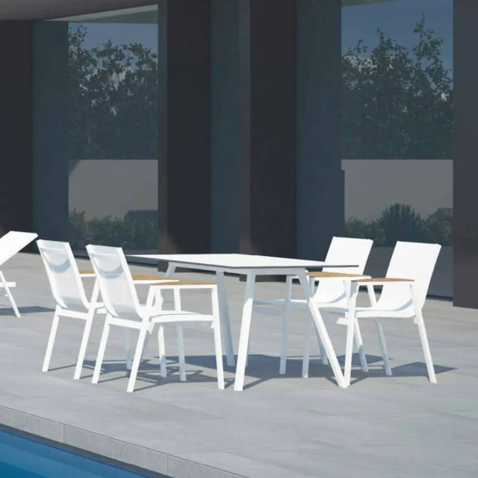 Garden Table in White Aluminium and Laminate Modern Design - Oceania2 Viadurini