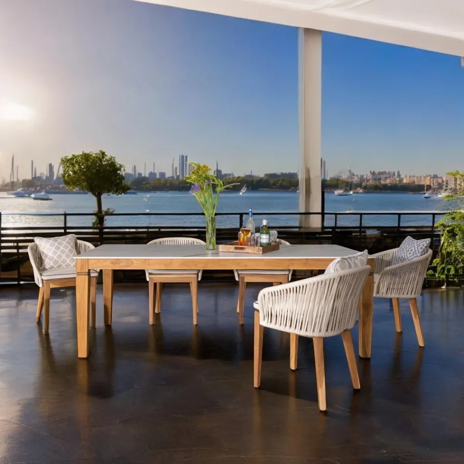 Garden Table in Natural Teak and Ceramic Top - Artes Viadurini