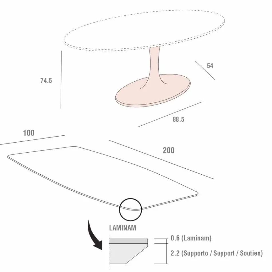 Barrel Dining Table in Laminam and Synthetic Marble Made in Italy - Brontolo Viadurini