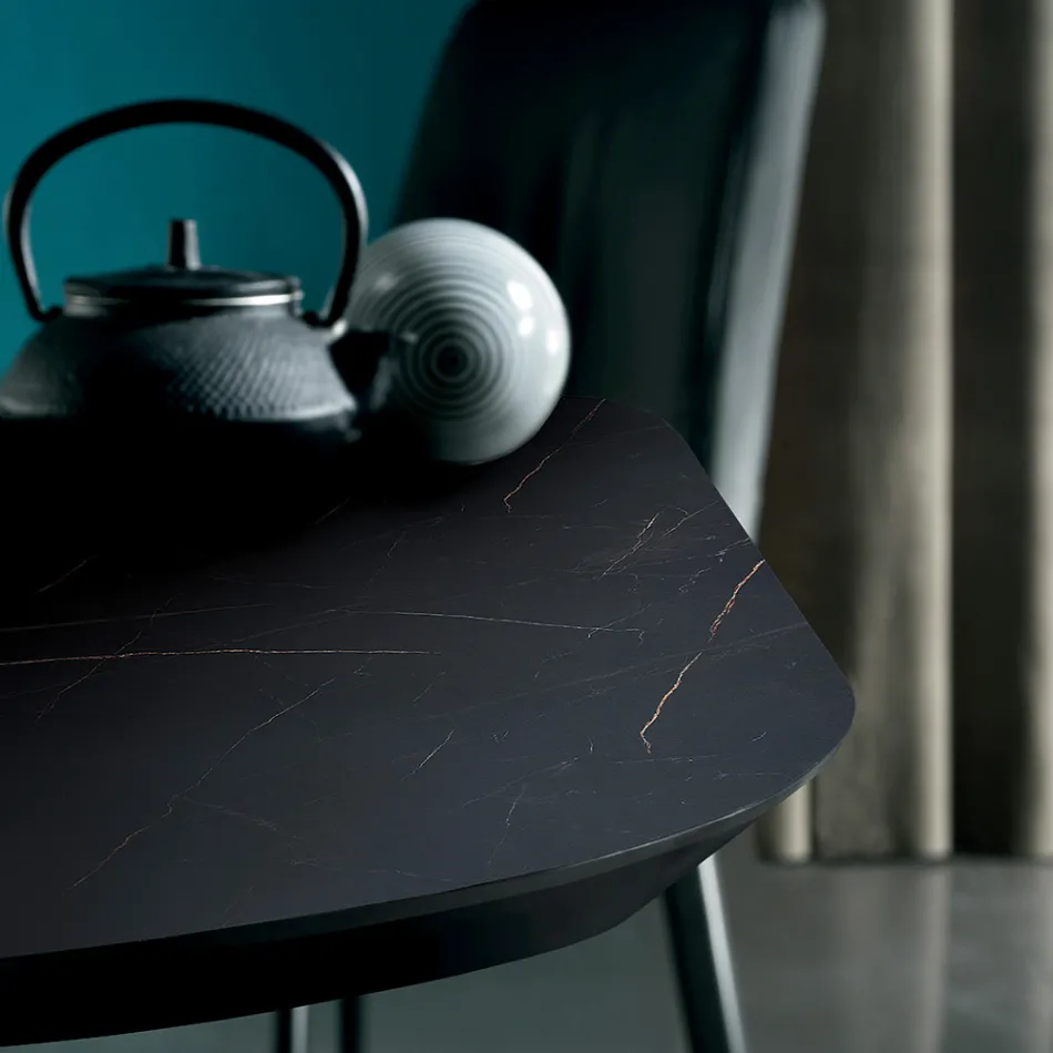 Barrel-shaped Dining Table in Marble Effect Laminate Made in Italy - Grotta Viadurini