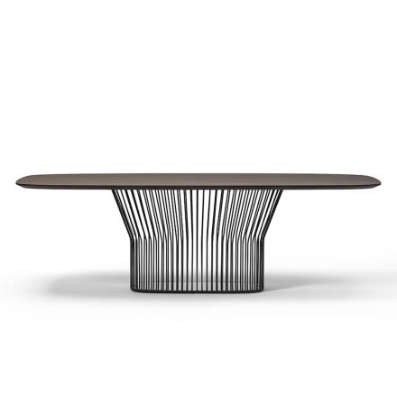 Barrel Dining Table in Wood and Black Metal Made in Italy - Alfero Viadurini