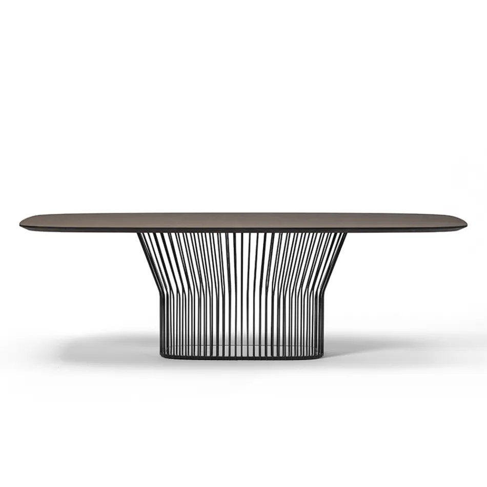 Barrel Dining Table in Wood and Black Metal Made in Italy - Alfero Viadurini