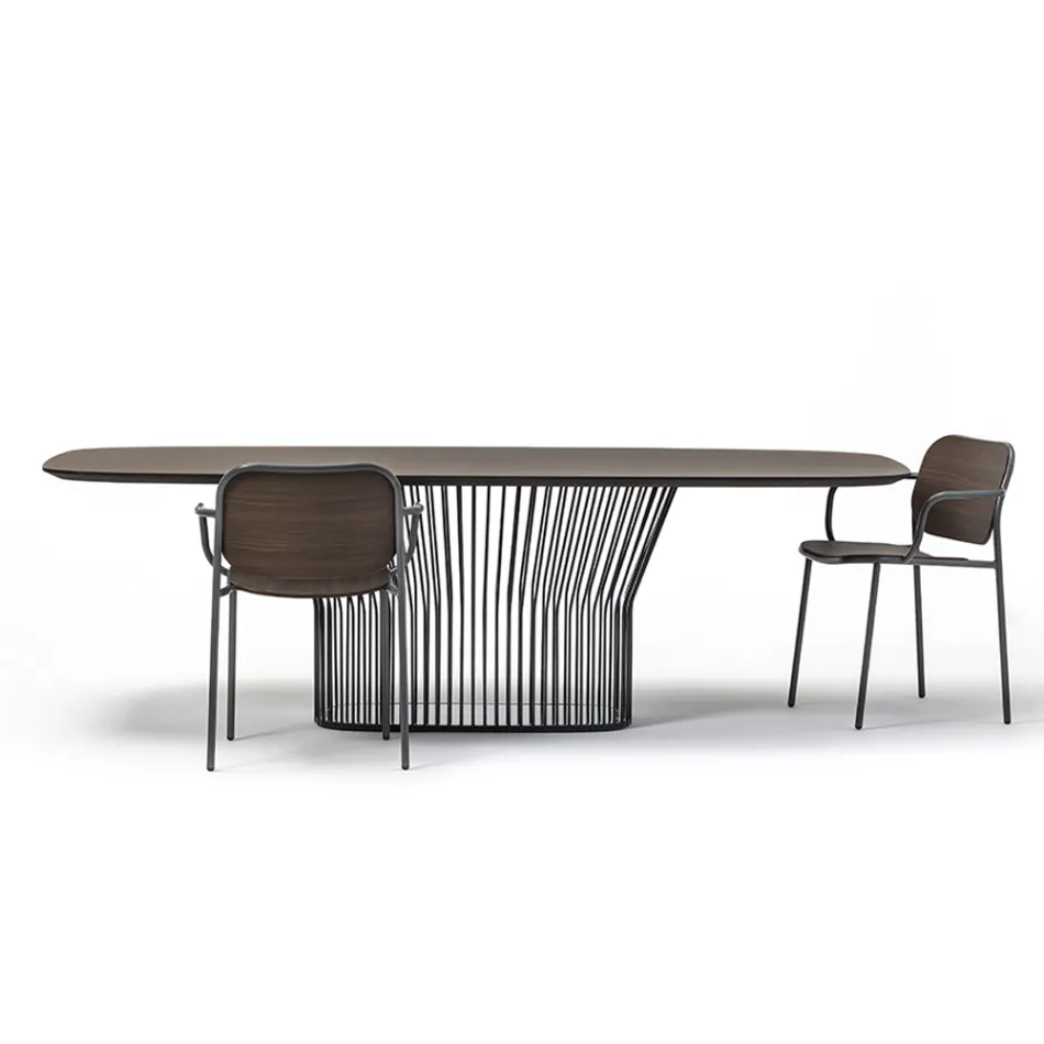 Barrel Dining Table in Wood and Black Metal Made in Italy - Alfero Viadurini