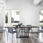 Barrel Dining Table in Wood and Black Metal Made in Italy - Alfero Viadurini