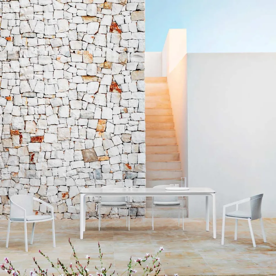 Extendable Outdoor Dining Table 318 cm in Aluminium and Stoneware - Filomena Viadurini