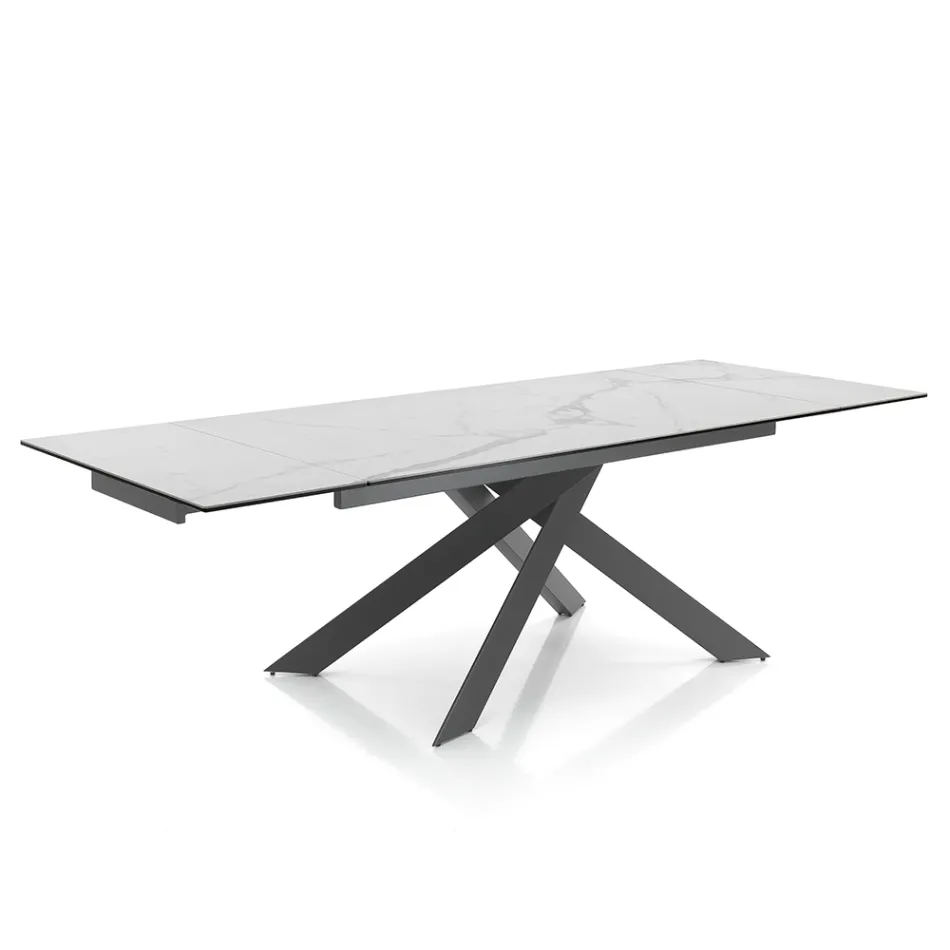 Extendable Dining Table to 240 cm in Ceramic and Steel - Relief Viadurini