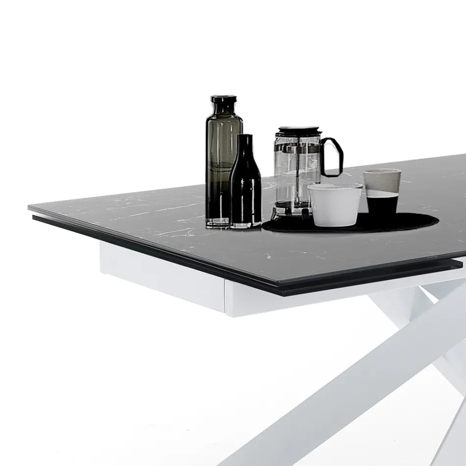 Extendable Dining Table to 240 cm in Ceramic and Steel - Relief Viadurini