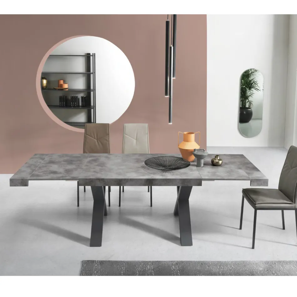 Dining Table Extendable to 260 cm Modern Concrete Effect - Lenova Viadurini
