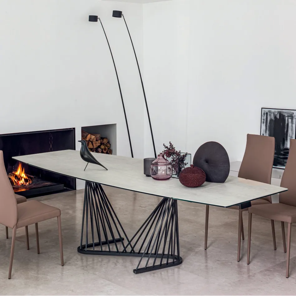 Dining Table Extendable to 290 cm in Metal and Ceramic Top - Ricolo Viadurini
