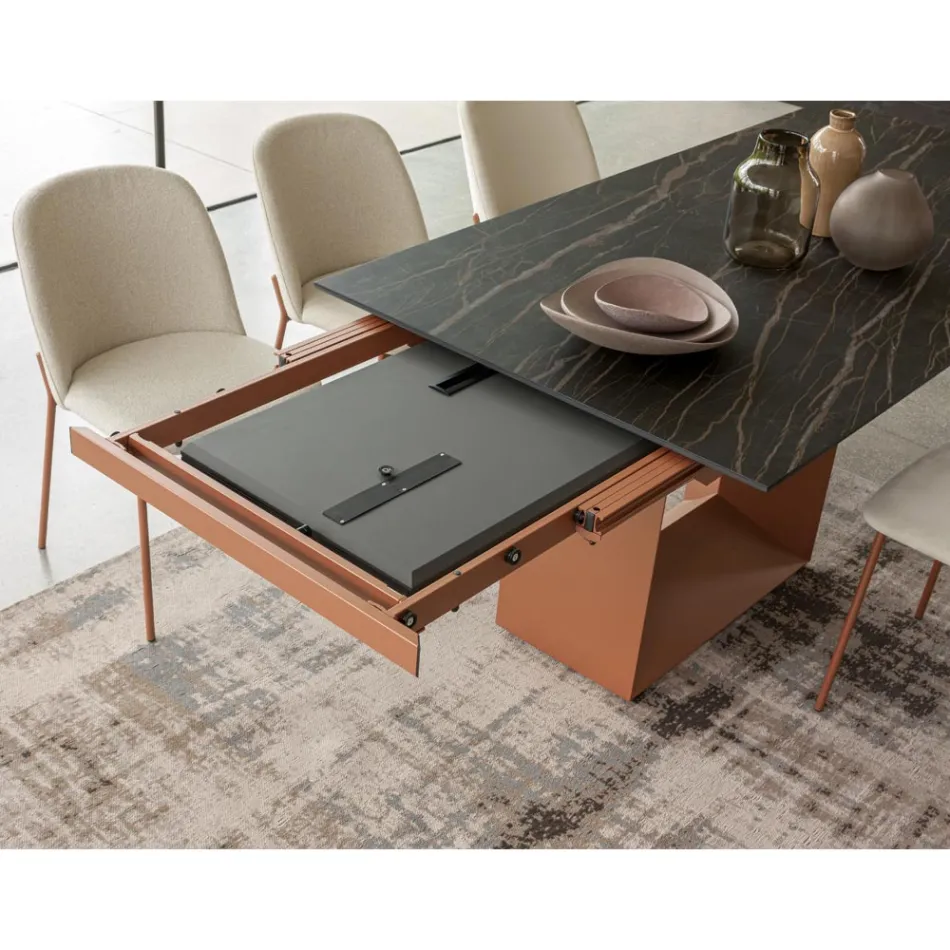 Extendable Dining Table to 298 cm in Ceramic and Metal Made in Italy - Sunflower Viadurini