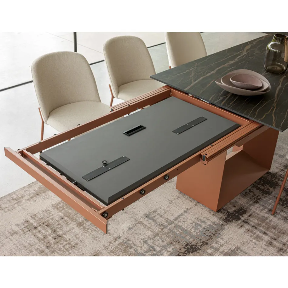 Extendable Dining Table to 298 cm in Ceramic and Metal Made in Italy - Sunflower Viadurini