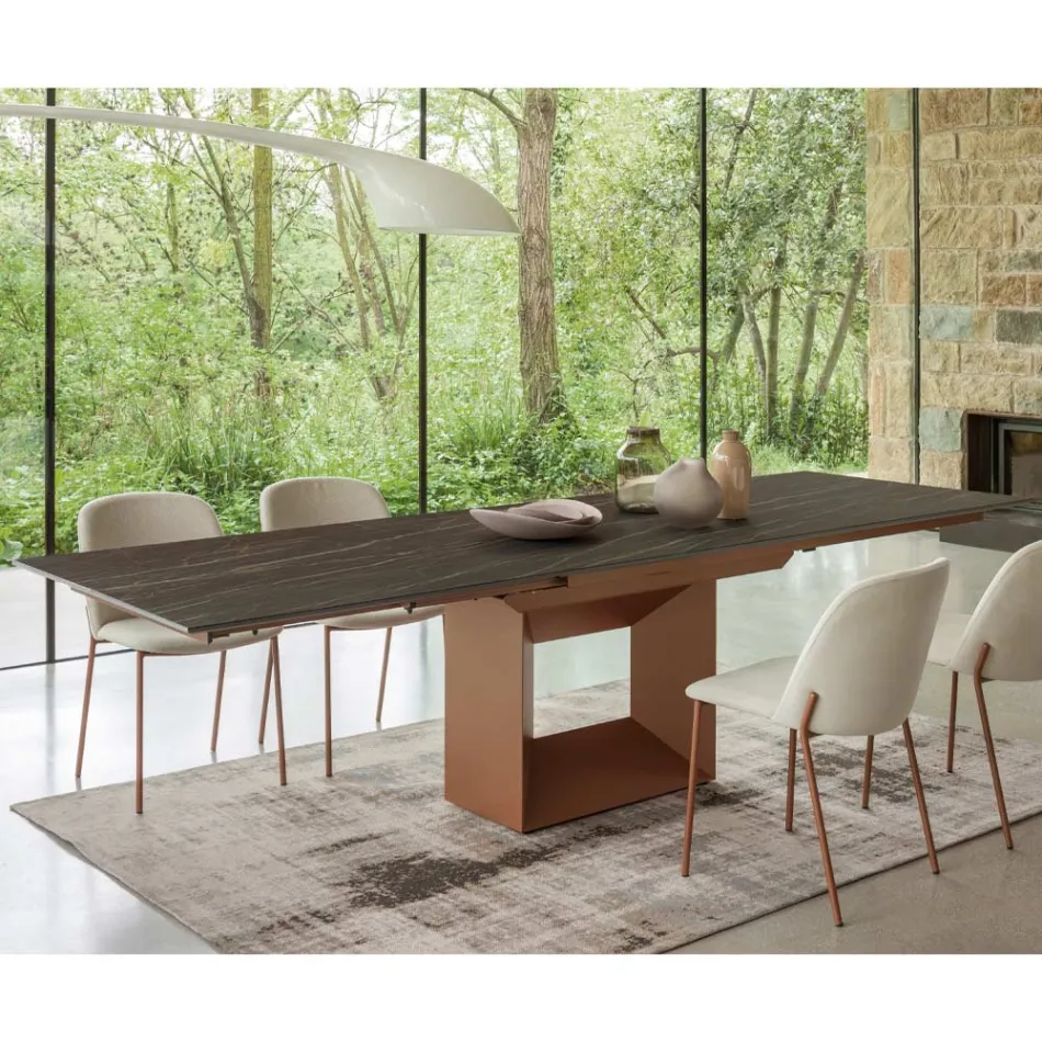 Extendable Dining Table to 298 cm in Ceramic and Metal Made in Italy - Sunflower Viadurini