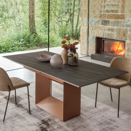 Extendable Dining Table to 298 cm in Ceramic and Metal Made in Italy - Sunflower Viadurini