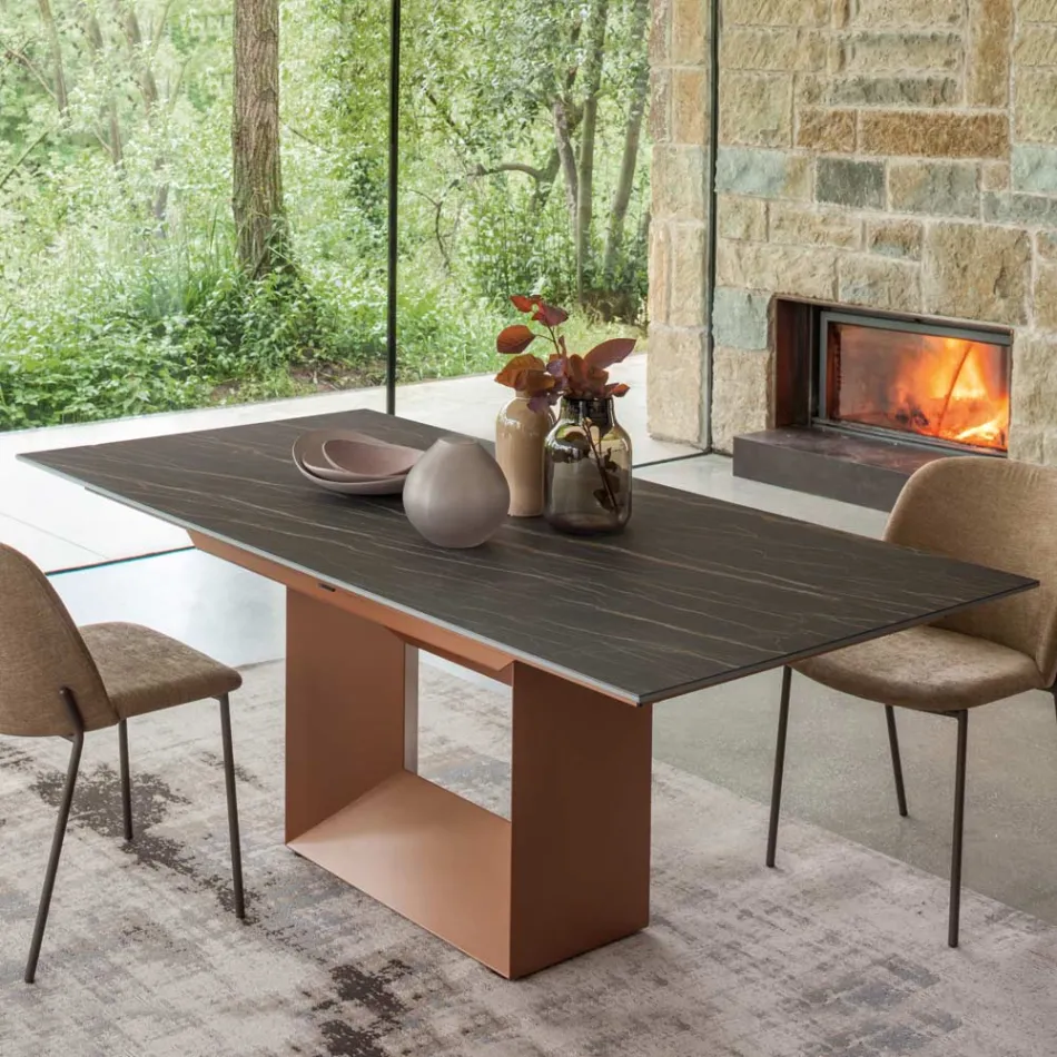 Extendable Dining Table to 298 cm in Ceramic and Metal Made in Italy - Sunflower Viadurini