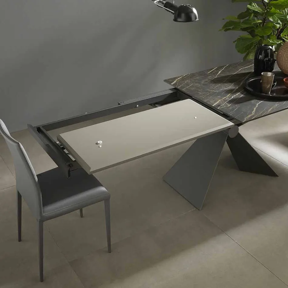 Extendable Dining Table to 298 cm in Metal and Ceramic Top - Anaconda Viadurini
