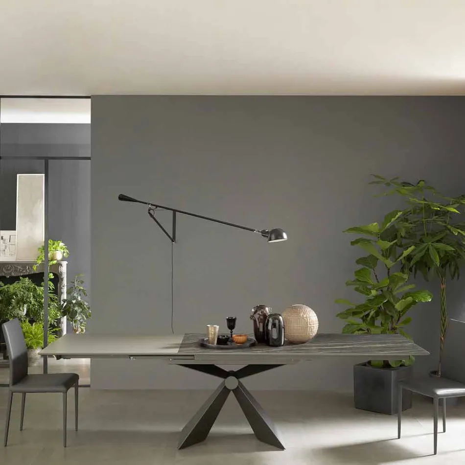 Extendable Dining Table to 298 cm in Metal and Ceramic Top - Anaconda Viadurini