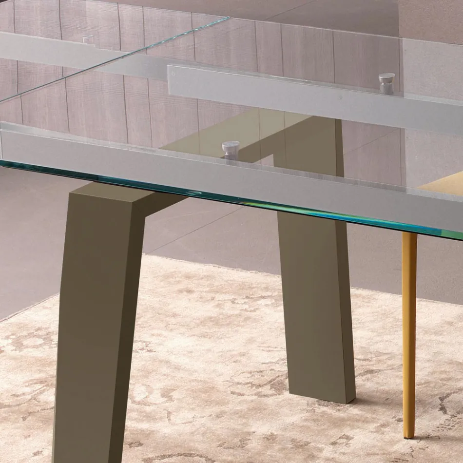 Dining Table Extendable to 300 cm in Wood and Glass Top - Bedrio Viadurini