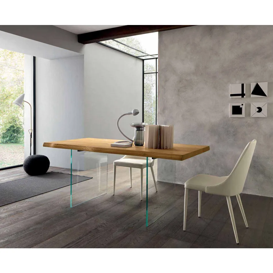 Extendable Dining Table Up to 280 cm in Wood and Glass Made in Italy - Focus Viadurini