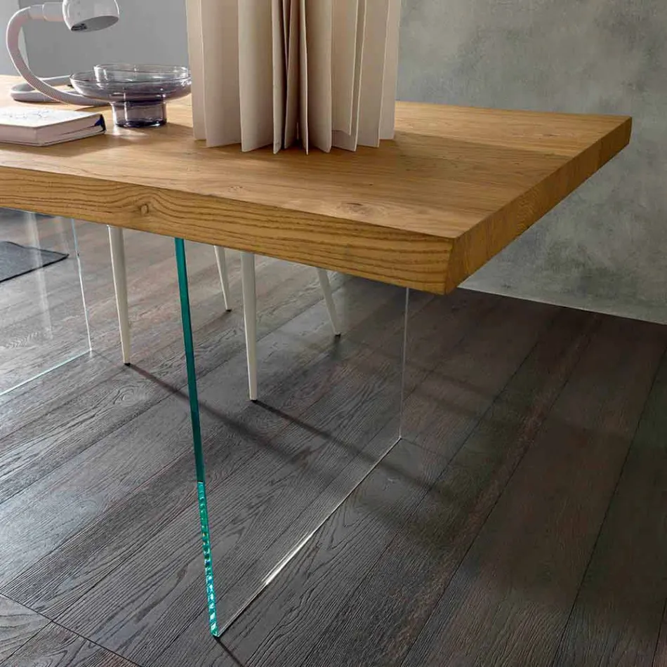 Extendable Dining Table Up to 280 cm in Wood and Glass Made in Italy - Focus Viadurini