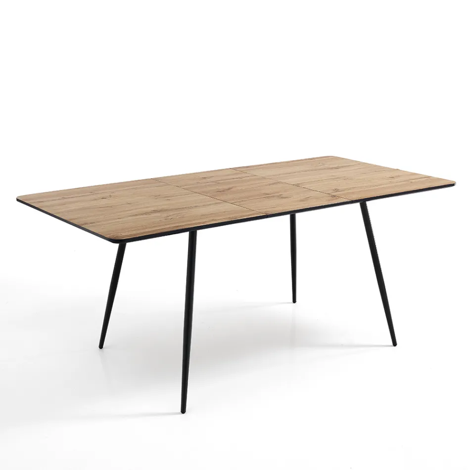 Extendable Dining Table Up to 160 cm in Mdf and Black Metal - Crumiro Viadurini