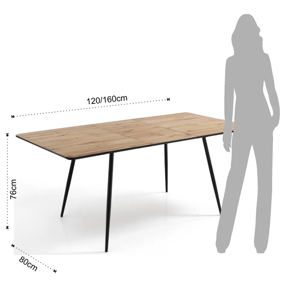 Extendable Dining Table Up to 160 cm in Mdf and Black Metal - Crumiro Viadurini