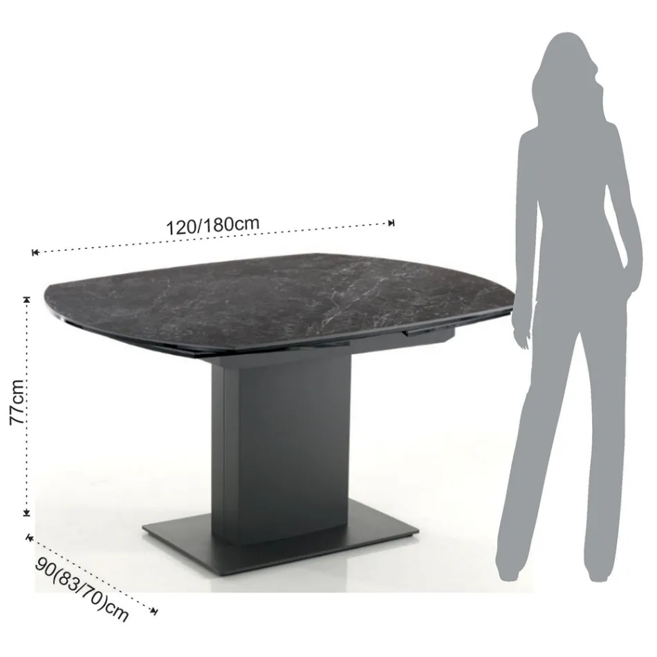 Extendable Dining Table Up to 180 cm in Ceramic and Steel - Catone Viadurini