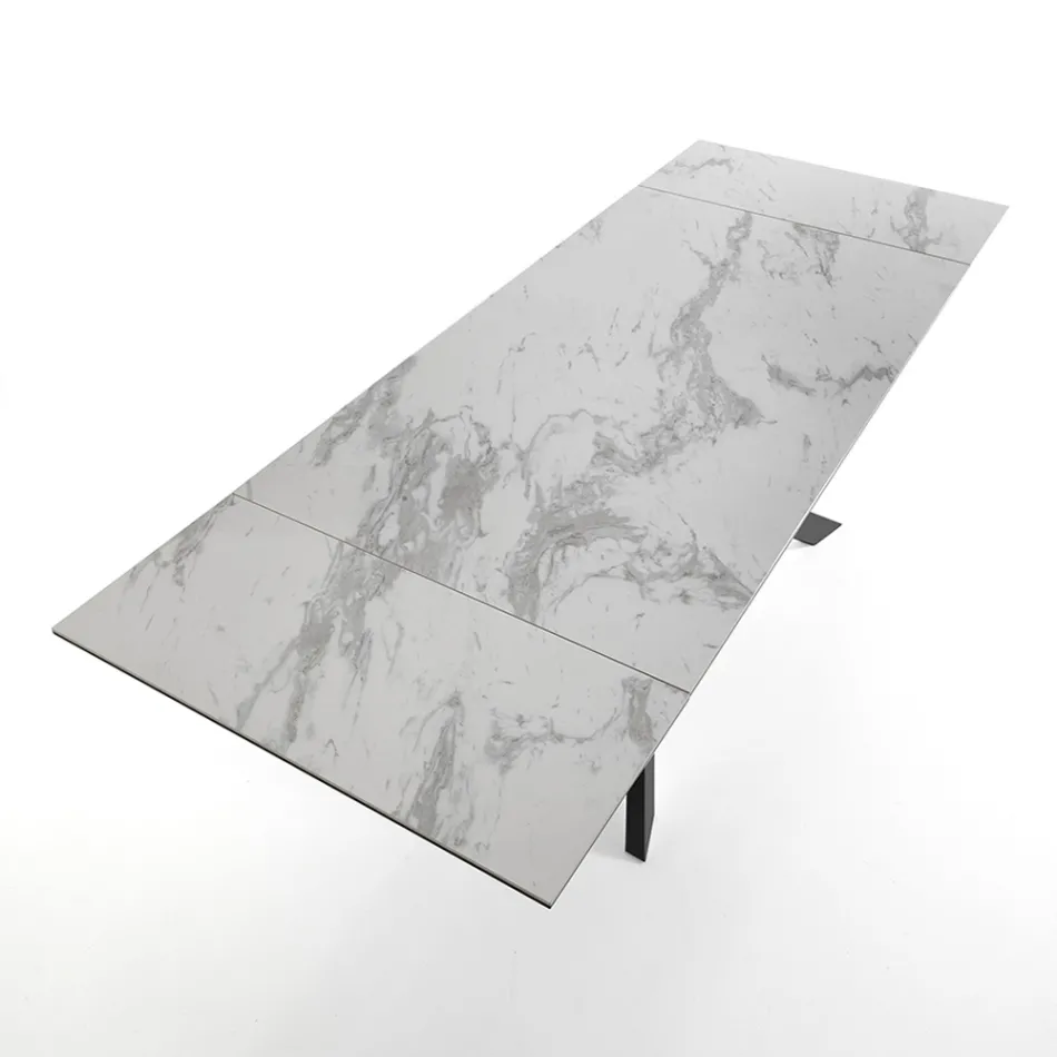 Extendable Dining Table Up to 240 cm in Ceramic and Metal - Ugo Viadurini