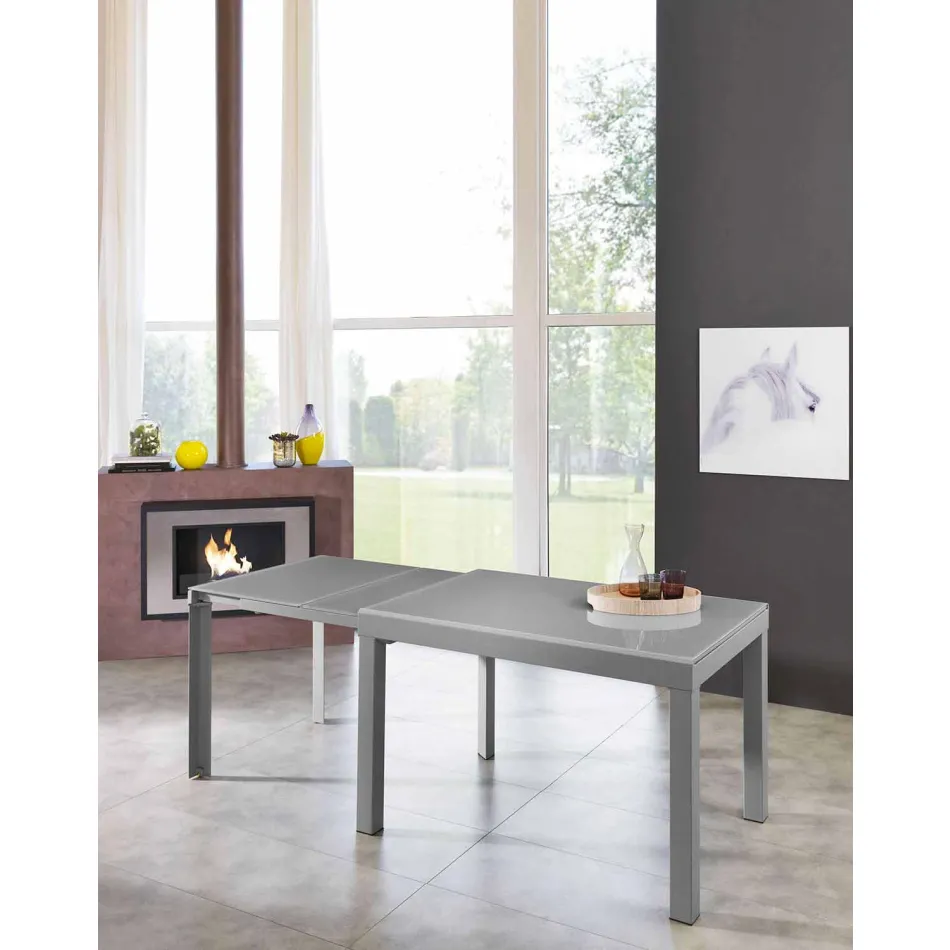 Extendable Dining Table Up to 350 cm in Melamine Glass and Metal - Meryl Viadurini