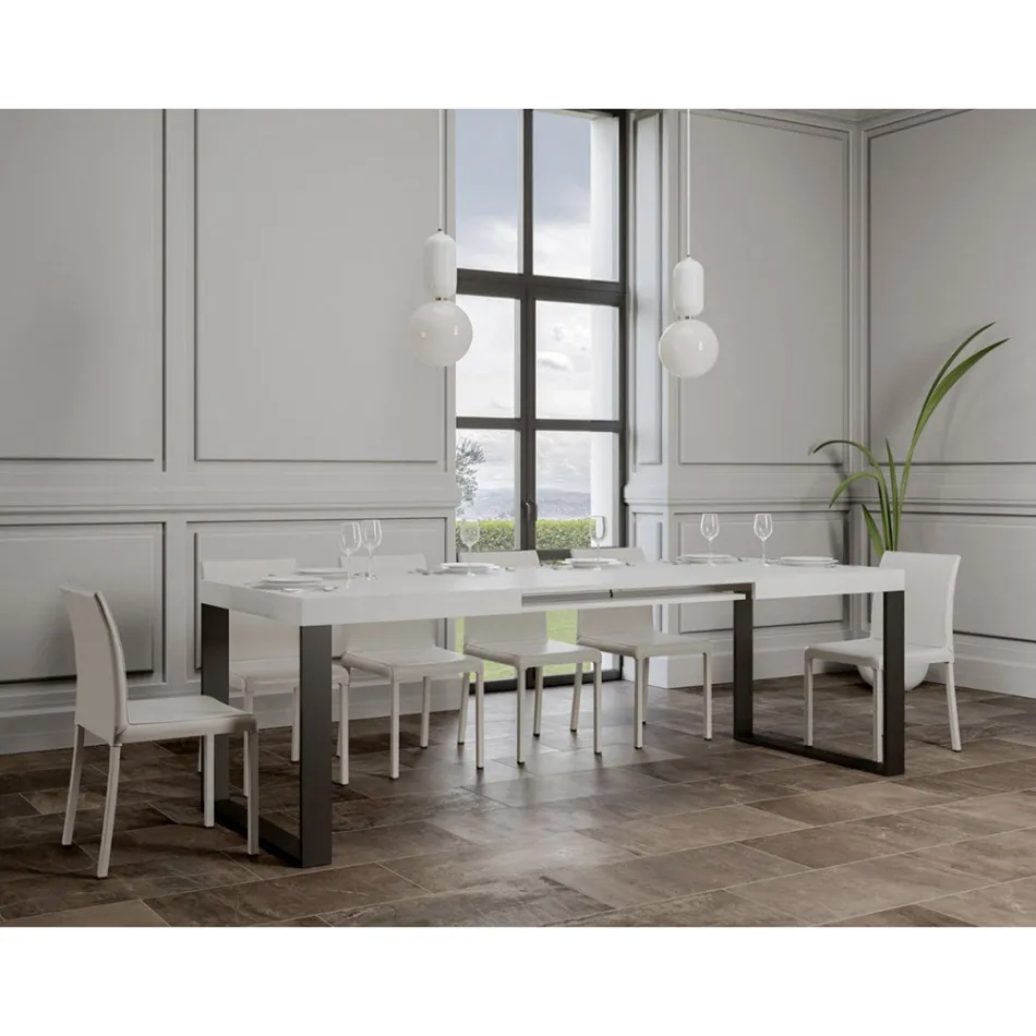 Extendable Dining Table in Melamine Wood and Iron Made in Italy - Badesi Viadurini