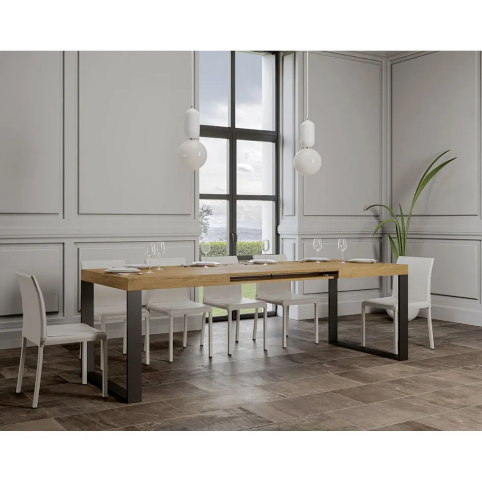 Extendable Dining Table in Melamine Wood and Iron Made in Italy - Badesi Viadurini