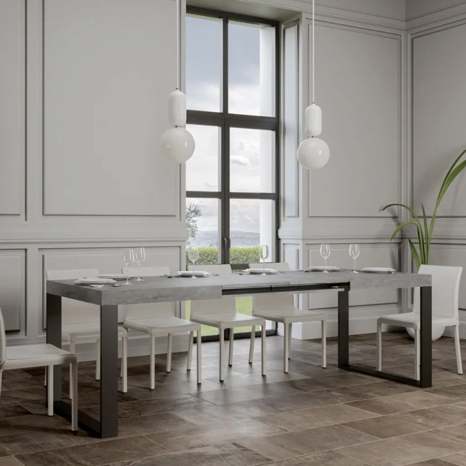 Extendable Dining Table in Melamine Wood and Iron Made in Italy - Badesi Viadurini