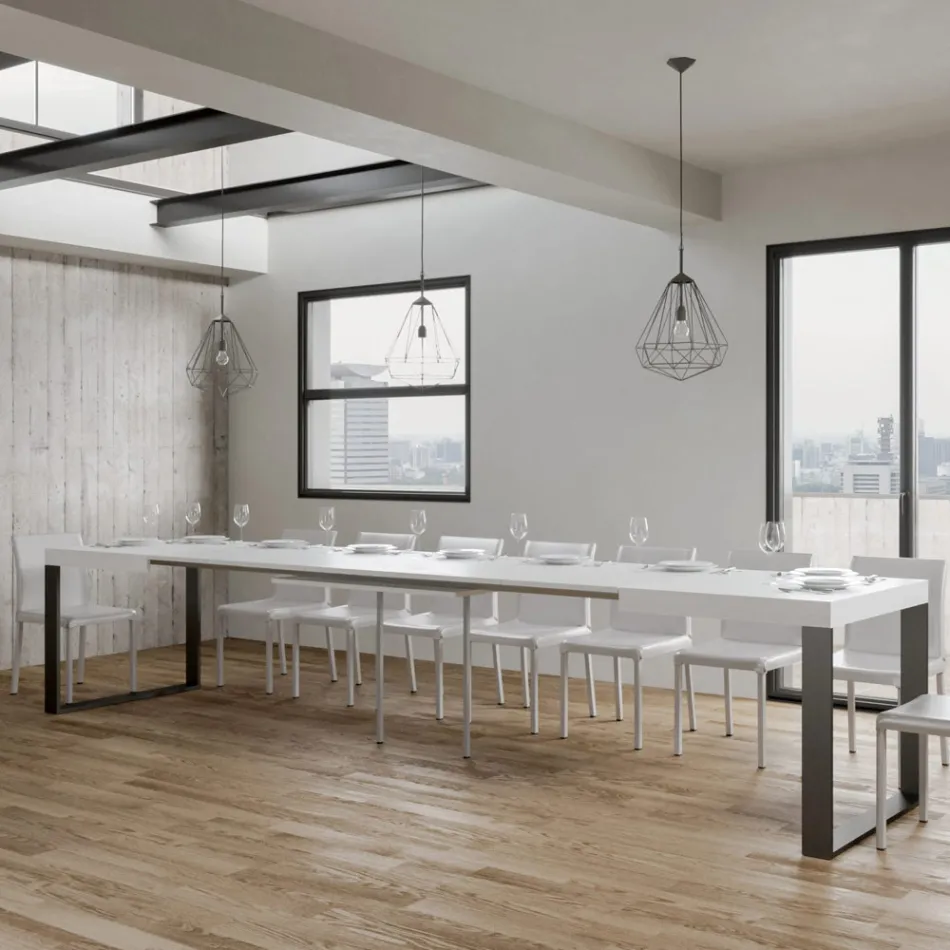 Extendable Dining Table in Melamine Wood and Iron Made in Italy - Badesi Viadurini