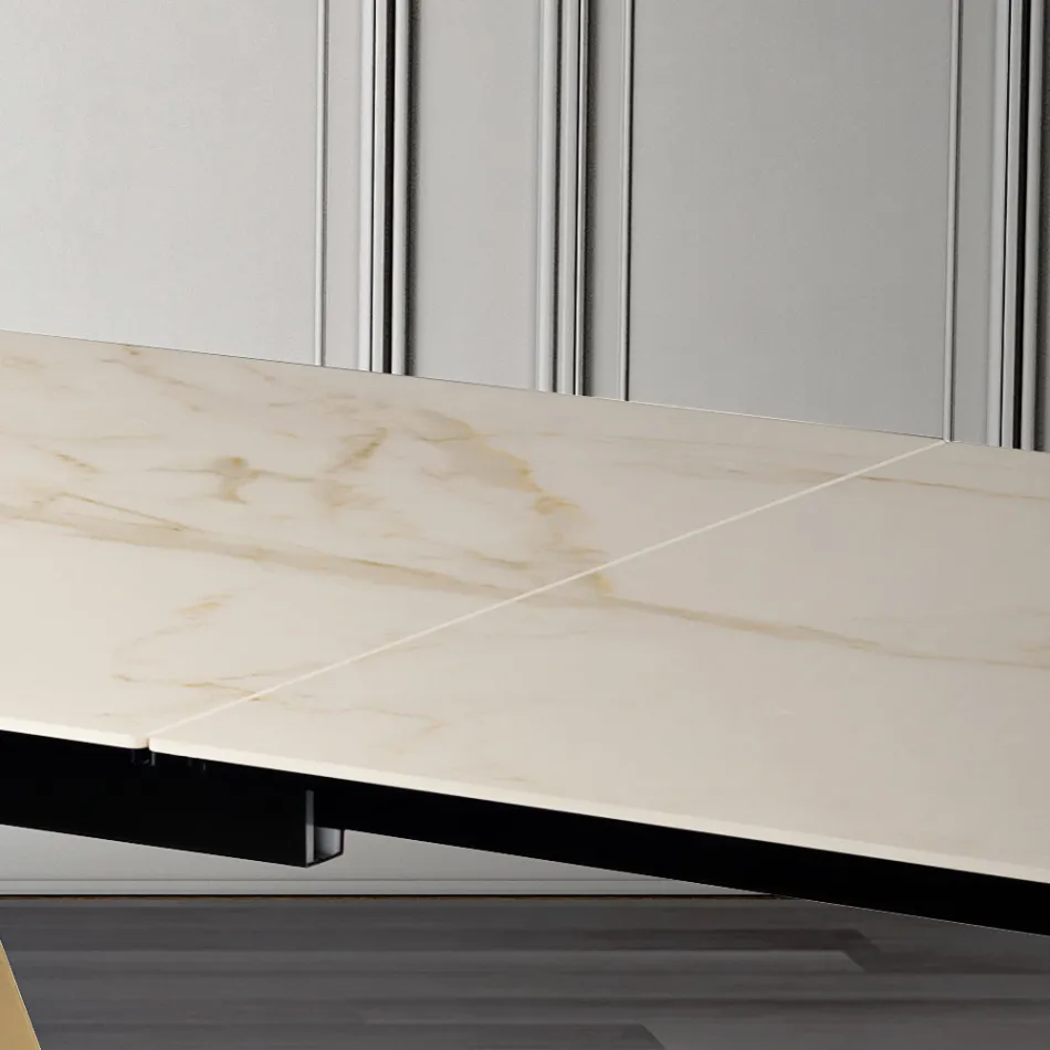 Extendable Dining Table in Metal and Glass Ceramic Made in Italy - Ania Viadurini