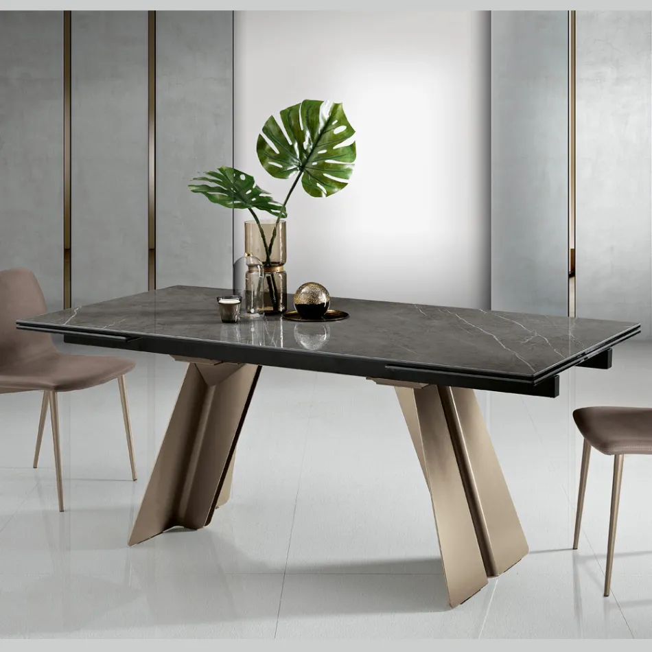 Extendable Dining Table in Metal and Glass Ceramic Made in Italy - Ania Viadurini