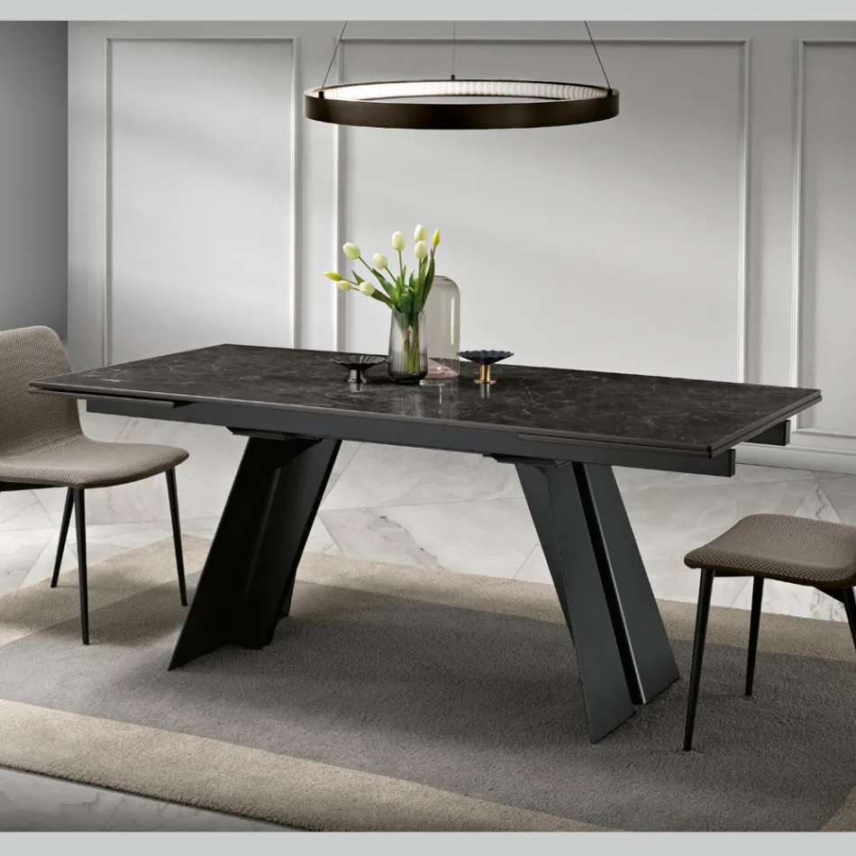 Extendable Dining Table in Metal and Glass Ceramic Made in Italy - Ania Viadurini