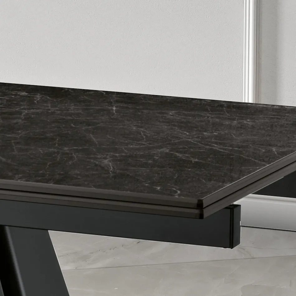 Extendable Dining Table in Metal and Glass Ceramic Made in Italy - Ania Viadurini