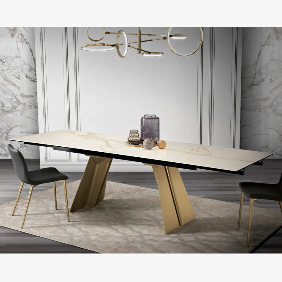 Extendable Dining Table in Metal and Glass Ceramic Made in Italy - Ania Viadurini