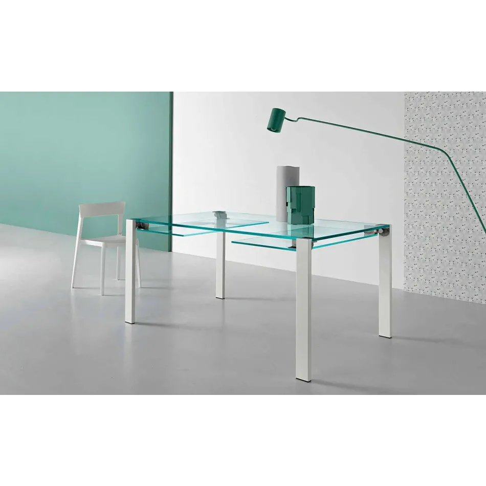 Extendable Dining Table in Extralight Glass and Metal Made in Italy - Sopot Viadurini