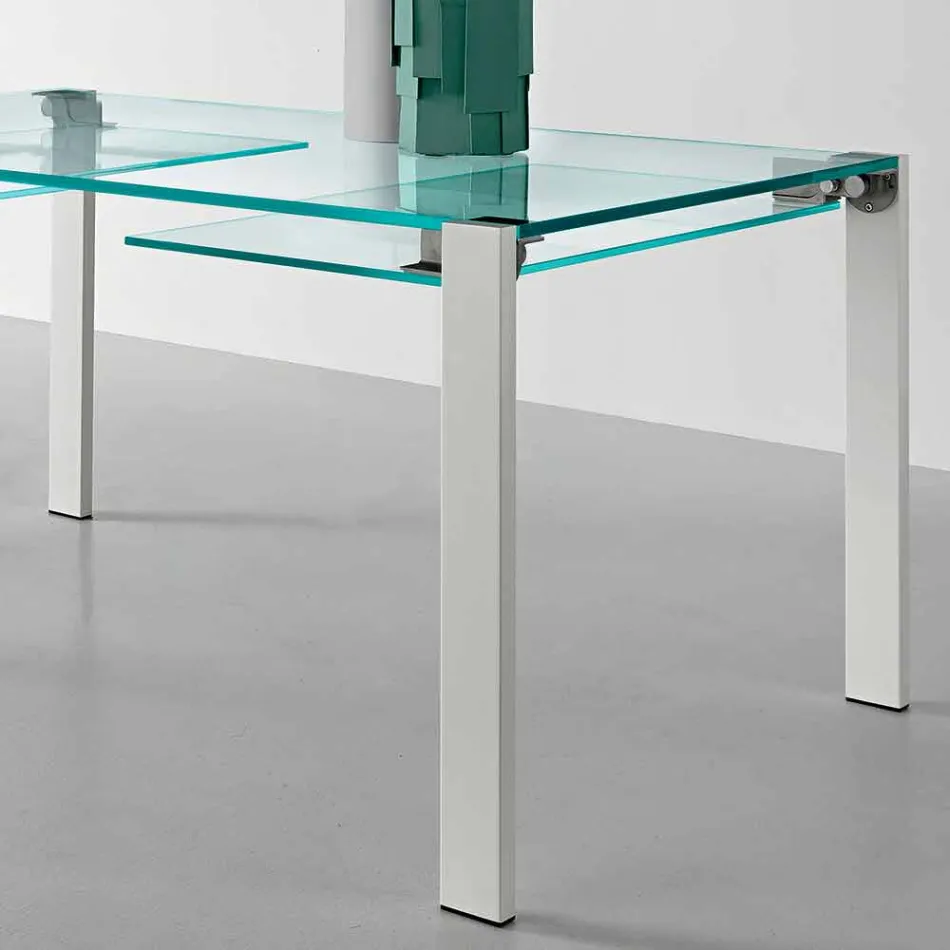 Extendable Dining Table in Extralight Glass and Metal Made in Italy - Sopot Viadurini
