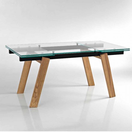Extendable modern glass dining table made in Italy, Azad Viadurini