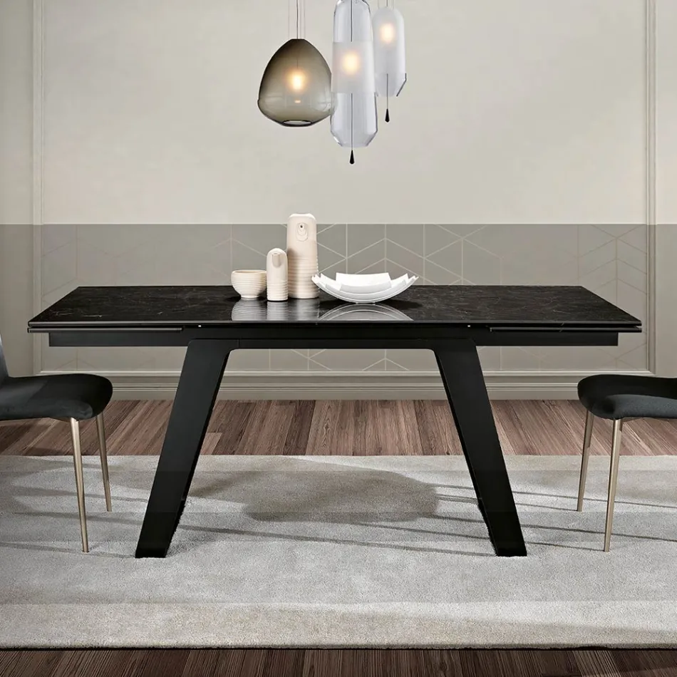 Extendable Dining Table in Glass Ceramic and Metal Made in Italy - Ania Viadurini